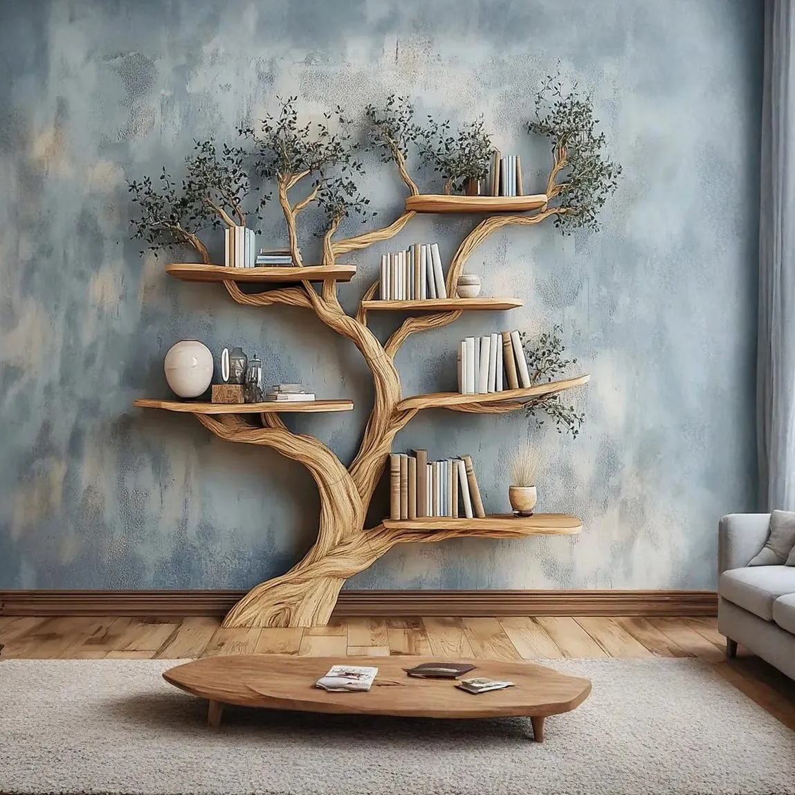 Tree Branch Bookshelf, Solid Wood, Wall-Mounted