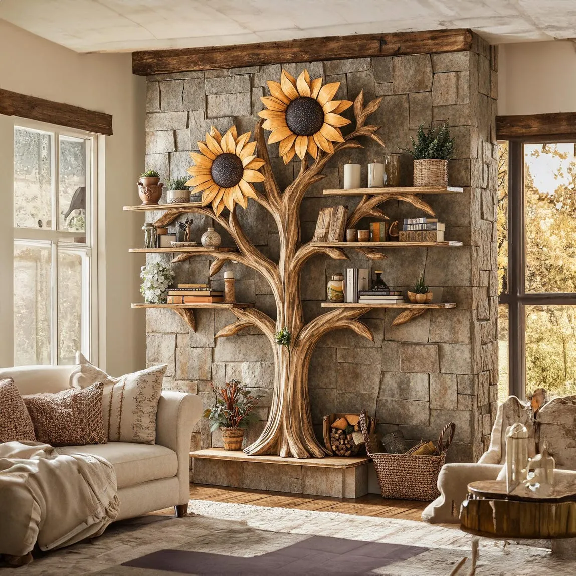 Driftwood Tree Bookshelf, Solid Wood Floating Bookcase