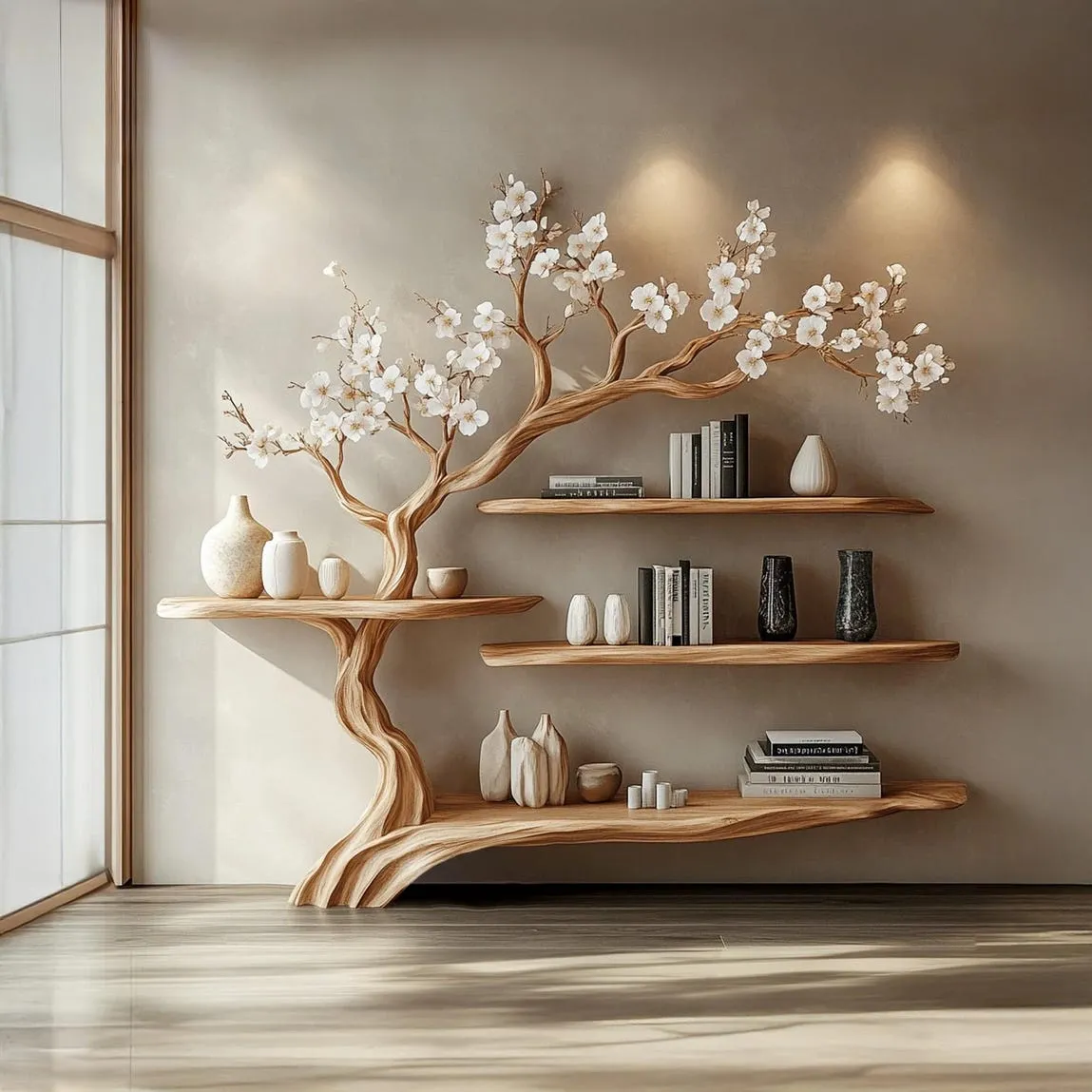 Handmade Tree Bookshelf, Solid Wood, Unique Decor